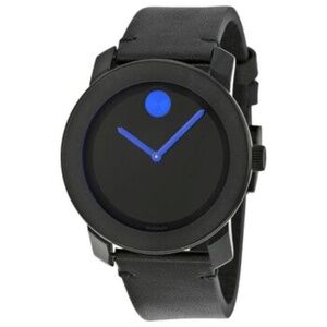 Movado Bold Quartz Black Dial Black Leather Men's Watch